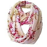 Sexyinlife Multicolor Floral Print Chiffon Infinity Loop Circle Scarf White