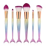 Coshine 6pcs/set 3D Rainbow Mermaid Nylon Hair Makeup Brush Set, for Foundation, Eyeshadow, Blush, Cream, Concealer, Loose Powder