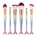 Coshine 6pcs/set 3D Rainbow Mermaid Nylon Hair Makeup Brush Set, for Foundation, Eyeshadow, Blush, Cream, Concealer, Loose Powder