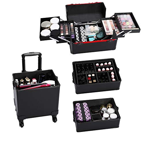 Yaheetech Extra Large Makeup Case Rolling Cosmetic Trolley Lock
