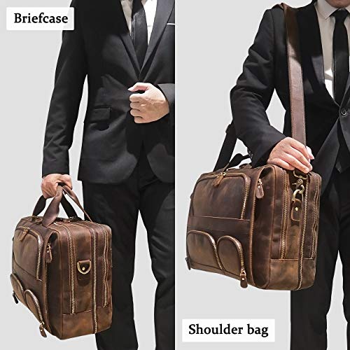 Augus Leather Briefcase Business Travel Duffel Bags for Men Laptop Bag fits 17 inches Laptop YKK