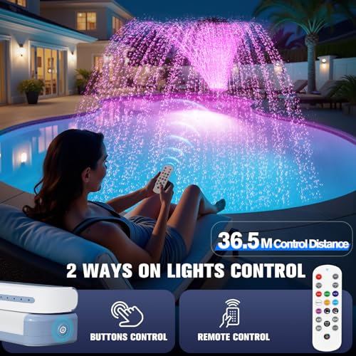 KingSom Pool Fountain with Coloured Lights, Rechargeable Waterfall Pool Fountain with Buttons and Remote Control, 10000 mAh Light Source for Above and Buried Pools, Water Fountain-Violet