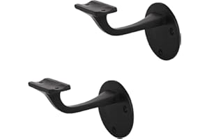 A29 Set of 2 Heavy Duty Metal Handrail Brackets - Cast Iron Hand Railing Brackets for Stairs - Black Powder Coat Steel Banister Support for Indoor, Outdoor Stairway Mounting Hardware Included