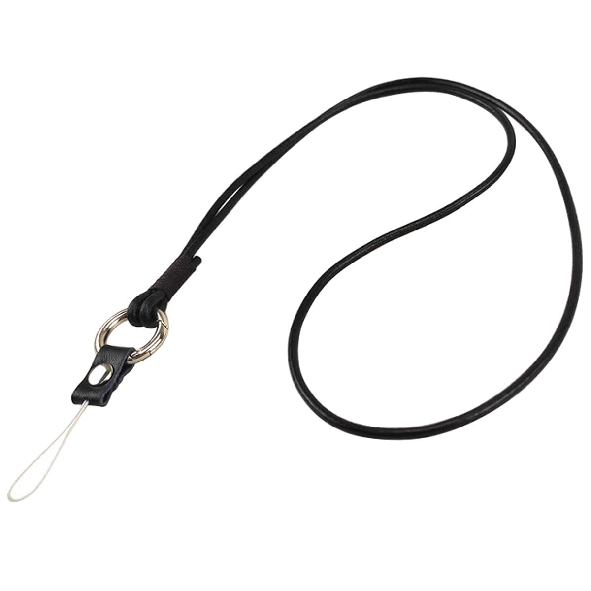 Leather Lanyard Neck Strap, Aileder Neck Lanyards with Split Ring for Keys, Keychain, Mobile Cell Phone, ID Card Badge Holder, USB Drive, Camera, Music Player (B-Black)