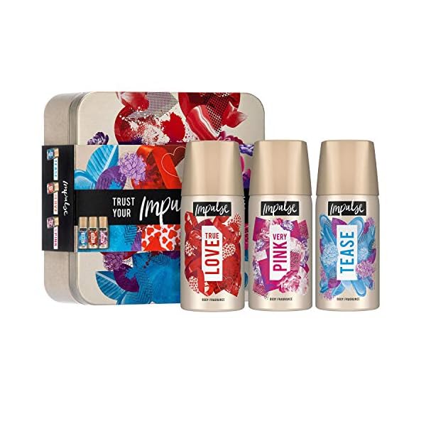 Impulse Be Unique Mini Tin Gift Set, Body & Skin Care Kit, with Body Spray Antiperspirant Trio for Long Lasting Fresh…
