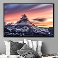 Framed Canvas Wall Art Mountainscape Aerial Dramatic Landscape Mountain Top Multicolor Photography Realism Rustic Warm - 16x24 inches