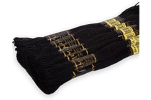 UMC STAG 12 Pieces Black Colour Premium Embroidery Thread | 100% Egyptian Cotton Premium Skeins | Cross Stitch Embroidery Floss | Oeko TEX Certified Stranded Cotton (Black)