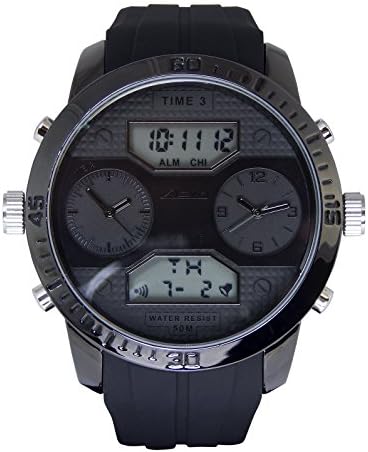 American Design Machine Men's 'Twin Cities' Quartz Stainless Steel and Silicone Sport Watch, Color:Black (Model: ADS 4001 BLK)