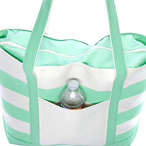 DALIX Striped Boat Bag Premium Cotton Canvas Tote White Mint Green 8 DALIX Striped Boat Bag Premium Cotton Canvas Tote White Mint Green