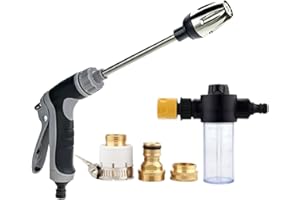 Aquoxis Pressure Washer Spray Nozzle with 360° Rotating Three Spray Modes, Foam Pot, Durable Stainless Steel, Universal Compa