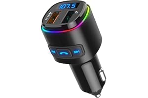 Upgraded Criacr V5.0 Bluetooth FM Transmitter for Car, QC3.0 Charge & 7 RGB Color LED Backlit Wireless FM Radio Car Adapter, Support Siri Google Assitant, U Disk, SD Card, Hands-Free Calls Kit