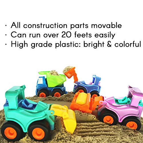 Beestech Toy Cars for 2,3,4,5 Year old Boys Girls Toddlers, Friction Powered Cars, Push and Go Construction Truck Toys, Pull back and Go Vehicles with Dumper Road Roller Bulldozer Excavator 4 Pack Gif