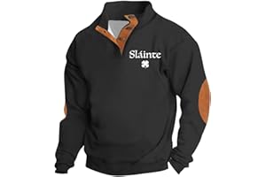 MESSIGAOT Sweatshirts Mens St Patricks Day Sweatshirt Shamrock Flag Print Stand Collar Long Sleeve Shirt Pullover Clothes