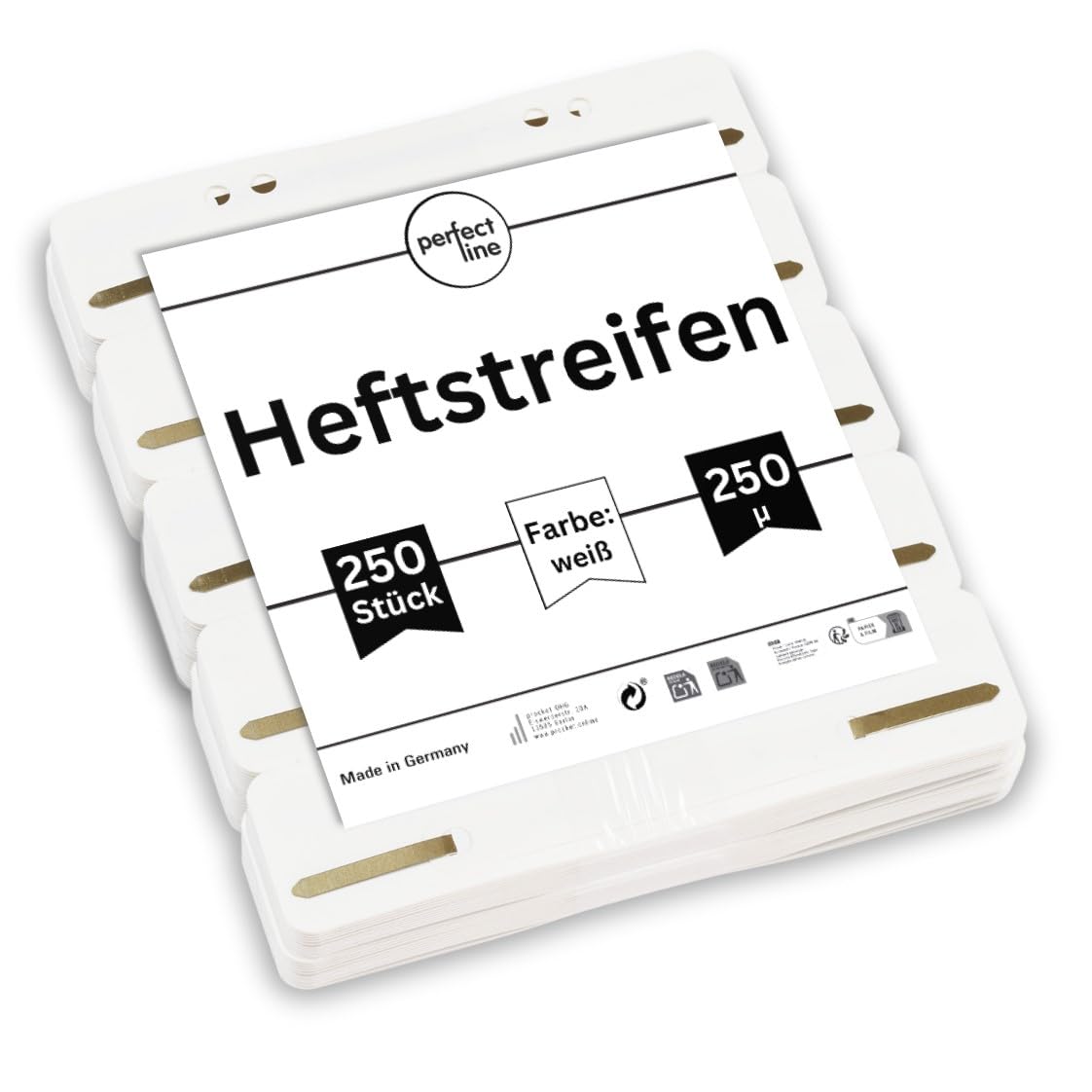 perfect line 250 Stapling Strips, White, Recyclable Plastic, Made in Germany (Pack of 250)