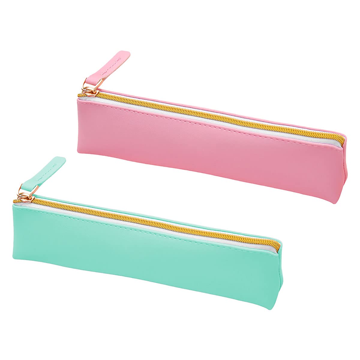 Jagowa 2PCS PU Leather Pencil Case Waterproof Simple Design Pen Bag Pocket Pen Holder for Student Office College(Pink and Green)