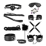 10 Pcs Under Bed Restraint Set,ihreesy SM Slave Passion Sex Body Bondage Kit Fetish Love Cuffs for Couple Lover Adult (black)