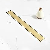 Elefloom Linear Shower Drain, 18 inch Gold Drain with Tile Insert 2-in-1 Panel, Brushed 304 Stainless Steel Gold Shower Floor Drain, Linear Drain with Hair Strainer and Adjustable Feet