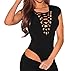Shawhuwa Womens Sexy Lace Up Cap Sleeves Bodysuit Clubwear Tops (XX-Large, Black)