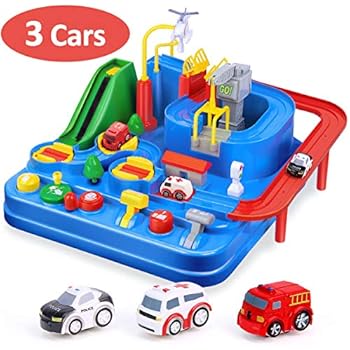 Cubicfun Race Tracks For Boys Car Adventure Toys For 3 4 5 6 7 8 Year Old Boys Girls City Rescue Engineering Vehicles Car Track Playsets Kids Toys