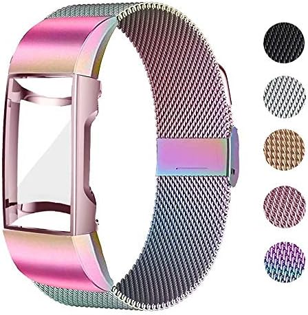UHKZ Compatible for Fitbit Charge 3/Charge 3 SE Bands with Screen Protector Case, Stainless Steel Mesh Metal Wristband Loop Accessories for Fitbit Charge 3/Charge 3 SE Smartwatch