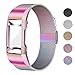 UHKZ Compatible for Fitbit Charge 3/Charge 3 SE Bands with Screen Protector Case, Stainless Steel Metal Wristband Loop Accessories for Fitbit Charge 3/Charge 3 SE Smartwatch,Colorful,S