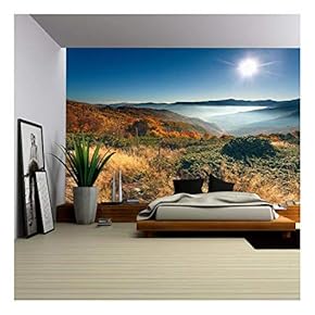 Autumn, Misty, Mountain Landscape with a View on Colorful Forest - Removable Wall Mural | Self-Adhesive Large Wallpaper - 66x96 inches