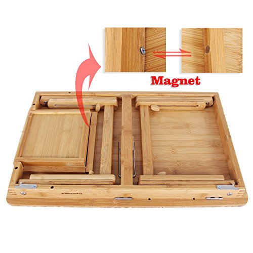 SONGMICS Bamboo Lap Desk Adjustable Breakfast Serving Bed Tray Tilting Top Drawer ULLD01N