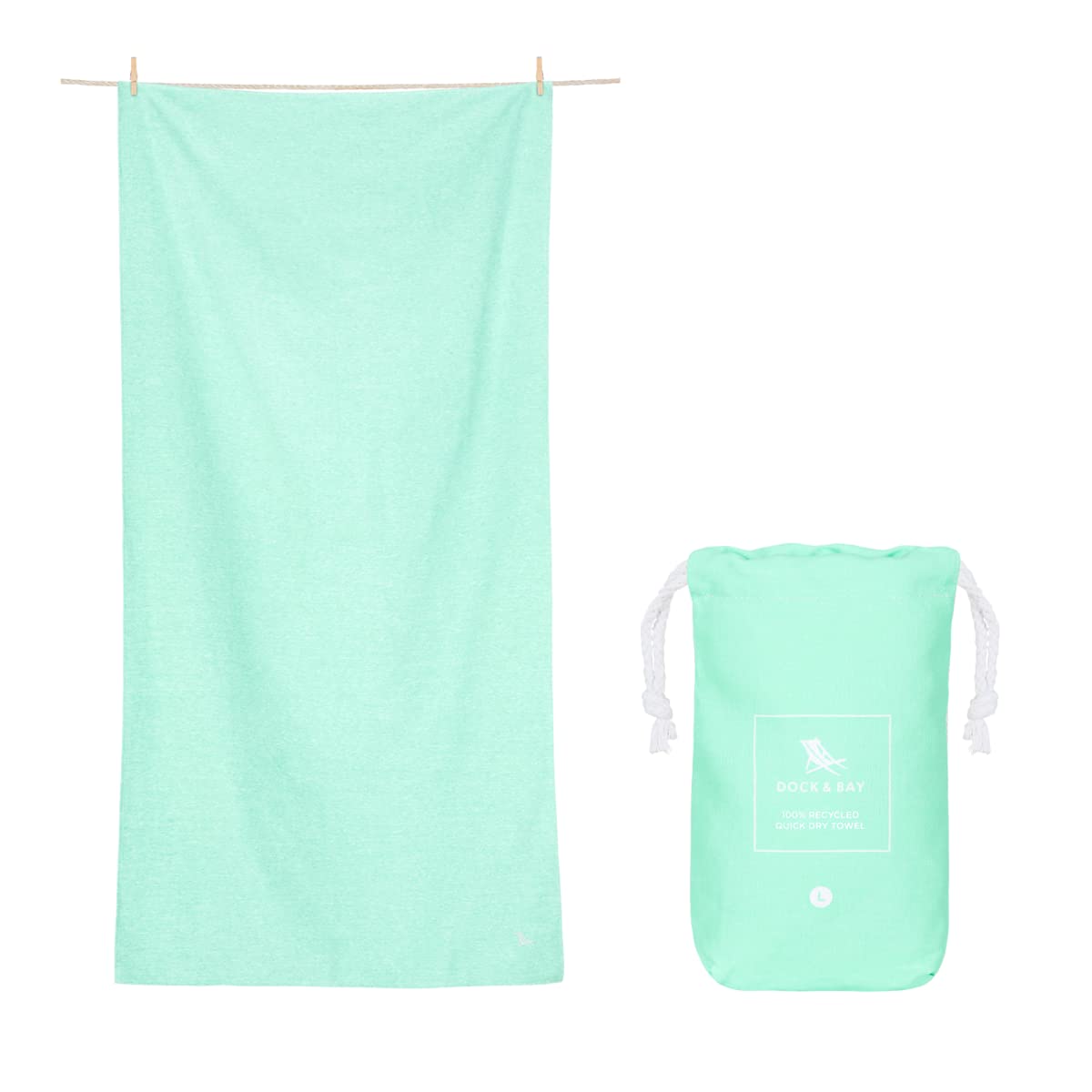 Dock & Bay Quick Drying Towel - For Sports & Gym - Compact, Lightweight - 100% Recycled - Includes Bag - Essential - Rainforest Green, Large (160x90cm, 63x35)