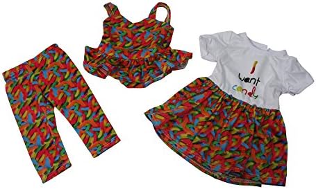 Arianna Candy Collection - Dress, Swimsuit &amp; Leggings |18 inch Doll clothes - Designed In USA to Fit 18 inch Dolls - A modern twist of traditional 18” doll
