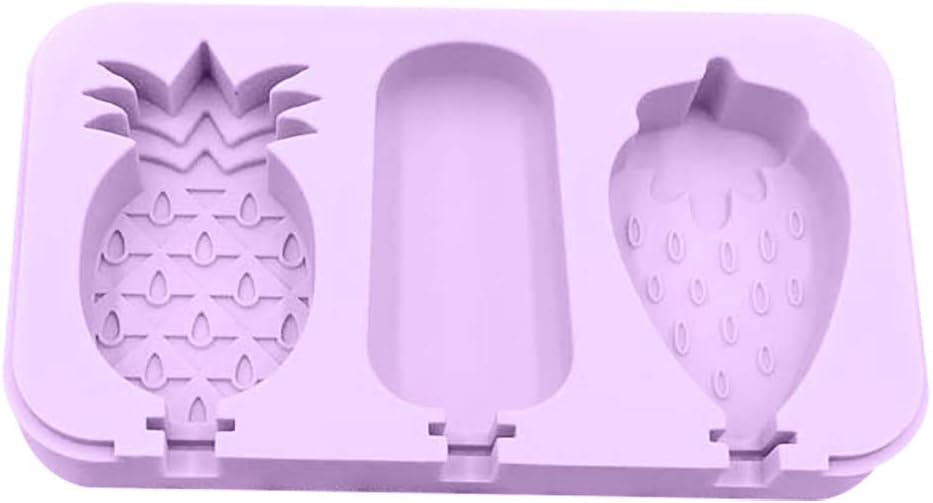 iHHAPY Ice Cream Mold With Lid,Popsicle Mold Pineapple Strawberry Silicone Ice Pop Mold Maker for DIY Popsicles Ice Tray(Mold + cover + 6 pp plastic rod) (Purple)