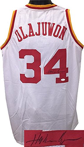 Autographed Hakeem Olajuwon Jersey - White TB Custom Stitched Pro Style XL ITP Hologram - JSA Certified