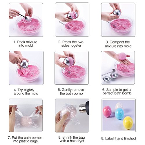 DIY Metal Bath Bomb Mold Kits, 12 pcs 3 Size with Baking Stickers Soap Molds Large & Small Bomb Molds Round Molds Fits for Crafting Your Homemade Own Fizzles by Meiso