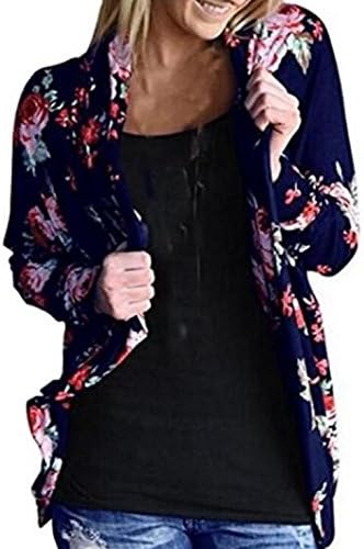 UGET Womens' Boho Floral Long Sleeve Wrap Kimono Cardigans Casual Cover Up Coat Tops Outwear Asia M Blue