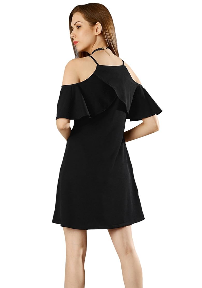 aashish fabrics polycotton black layer cold shoulder dress