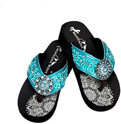 Montana West Wedge Flip Flops For Girls Western Patriotic Rhinestone Concho Consolation Wedge Sandals
