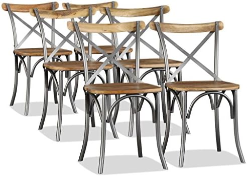 Chairs Kitchen & Dining Room Chairs Dining Chairs 6 pcs Solid Mango Wood and Steel Cross Back
