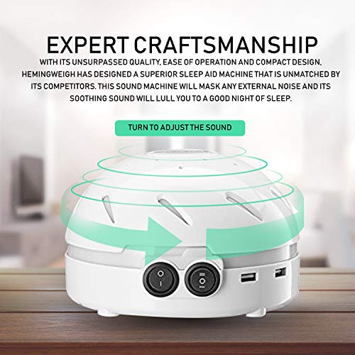 HemingWeigh White Noise Sound Machine - Quality Sounds Masks Disturbing Noise and Reducing Sound for Improved Sleep Relaxation and Enriched Concentration - Built in USB & LED Night Light. - Thumbnail 3