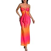 winkbay Women's Summer Ombre Halter Maxi Dress Tie Back Bodycon Mesh Beach Vacation Dresses