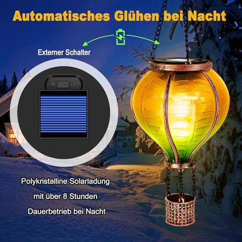 IEEILULU 2 x Solar Hot Air Balloons, Garden Decoration for Outdoor Use with Decorative Flame Effect, Lightzone Solar LED Hot Air Balloon, Solar Lantern for Outdoor Patio, Balcony, Stake Path, Lawn