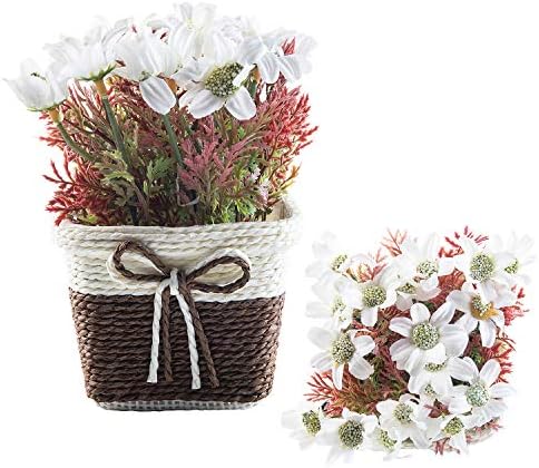 CountryGrass Artificial Plant Fake Chrysanthemum Come with Flower Basket Real Touch Artificial Flower for Indoor Outdoor Home Office Decoration (White Daisy)