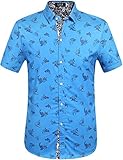 SSLR Men's Shark Prints Casual Button Down Short Sleeve Shirts (X-Large, Gentian Blue)