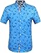 SSLR Men's Shark Prints Casual Button Down Short Sleeve Shirts (X-Large, Gentian Blue)