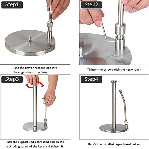 Stand Up Paper Towel Holder, Easy to Tear, Sturdy Stainless Steel, Paper Towel Dispenser with Anti Rust Weighted Base for Tissue and Garbage Bags in Roll
