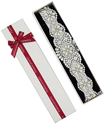 Lovful Womens Silver Crystal Beaded Satin Bridal Sash Party Prom Dress Wedding Belt,White sash-6, One Size