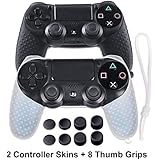 Silicone Skins for PS4 Controller - Covera for DualShock 4 - Anti-Slip Protector with Hand Strap Case for Sony PS4, PS4 Slim, PS4 Pro Accessories 2 PS4 Skins - 4 Pairs PS4 Thumb Grips - Black &amp; White