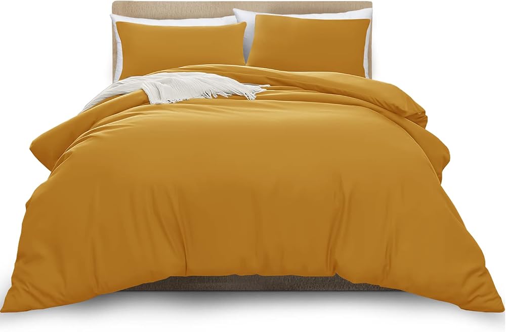 MOONLIGHT20015 King Duvet Cover Set Ochre Solid Microfiber 2 Pillowcases