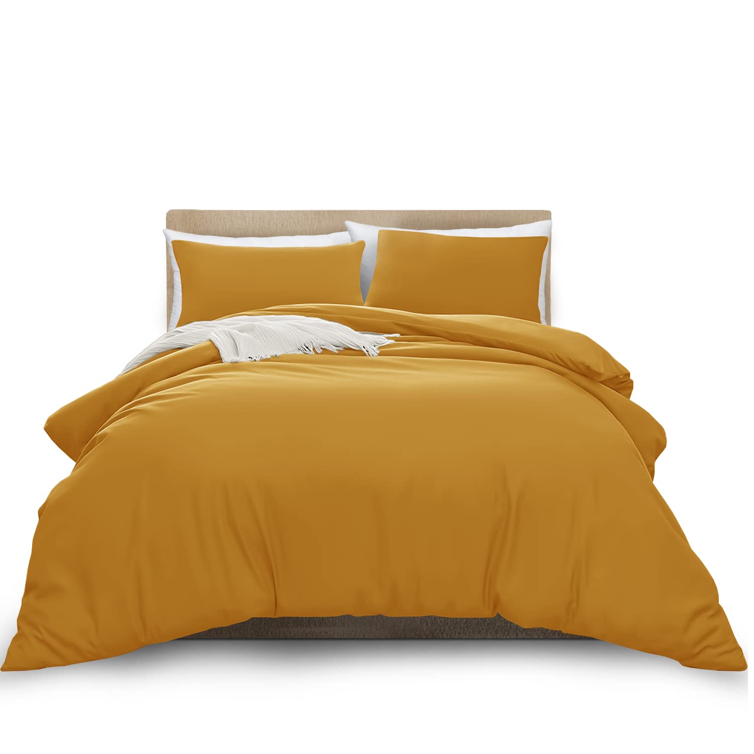 MOONLIGHT20015 Double Duvet Cover Set Ochre Solid Soft Double Bedding Duvet Cover with 2 Matching Pillowcases