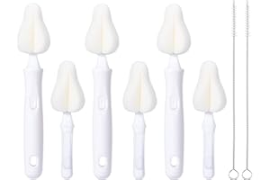 Carebabymore 8 Pcs Sponge Nipple Bottle Brushes, Baby Bottle Brush with 3 Pcs Nipple Cleaner, 3 Pcs Replacement Heads and 2 Pcs Straw Brushes, White