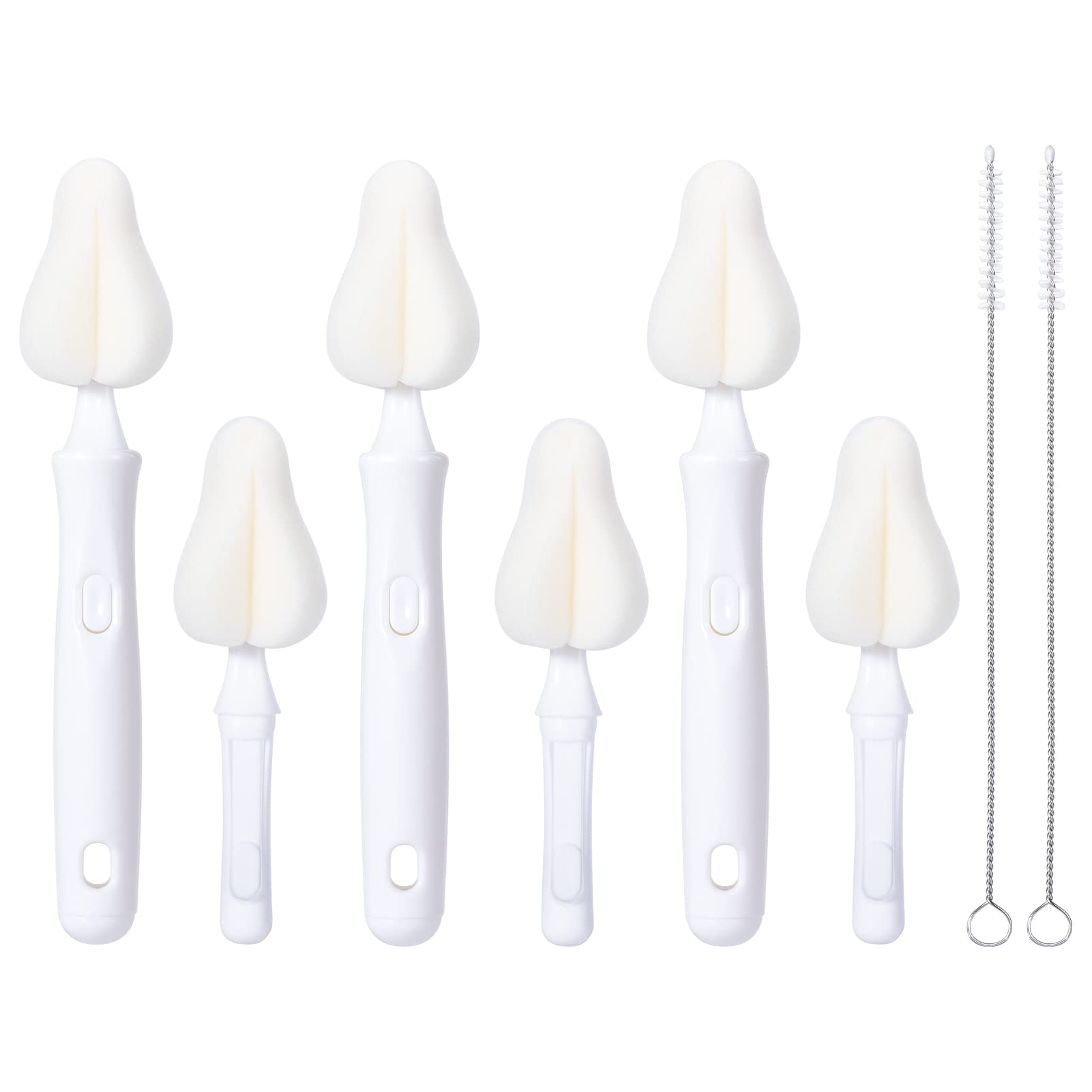 Photo 1 of Carebabymore 8 Pcs Sponge Nipple Bottle Brushes, Baby Bottle Brush with 3 Pcs Nipple Cleaner, 3 Pcs Replacement Heads and 2 Pcs Straw Brushes, White