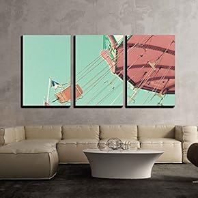 3 Piece Canvas Wall Art - Vintage Pastel Swing Chairs - Modern Home Art Stretched and Framed Ready to Hang - 16"x24"x3 Panels